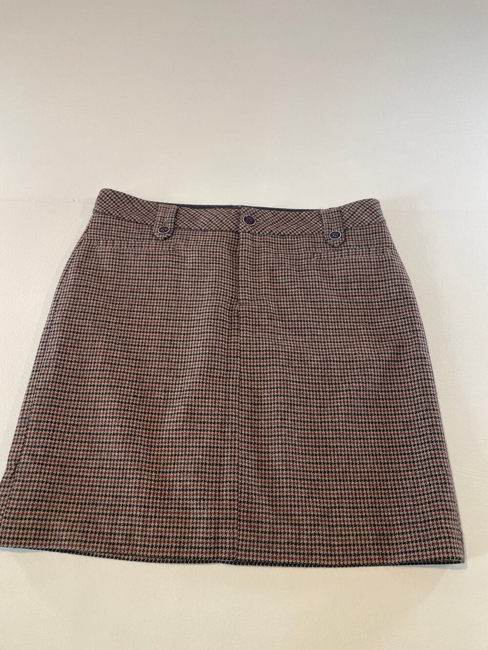 Eddie Bauer Wool Blend Skirt Size 10 Brown Houndstooth Lined